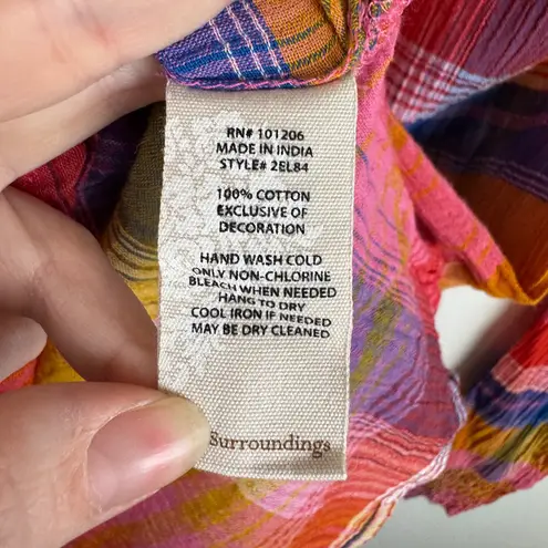 Soft Surroundings Womens Plaid Button Down Top Size XL Colorful Crinkle Vibrant - Image 6