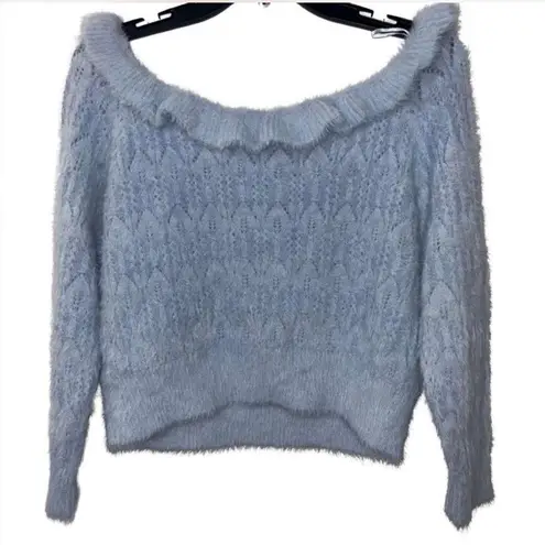Miss Selfridge Petite Off-the-Shoulder Sweater Light Blue sz 2p