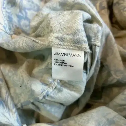 Zimmermann  Helm Tiered Sweetheart Neck Linen Cotton Mini Dress Blue Cream Size 1