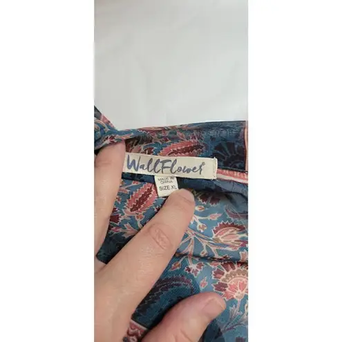 Wallflower Floral Sheer Coverup Cardigan Ruana Boho Size XL Blue