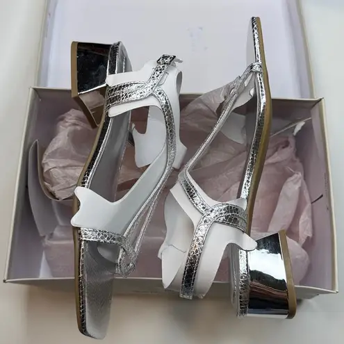 Bandolino Primadon Block Heel Strappy Dress Sandals- Silver Snake -Size 8.5