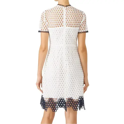 Shoshanna Geo Lace Carter Crochet Mini Dress Eyelet Lacy White Navy Trim Preppy