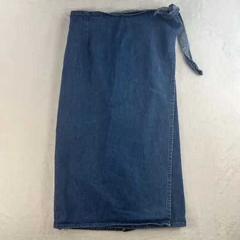 90s Y2K 2000s Size 10 Denim Midi Wrap Skirt Women’s Grunge Streetwear Whimsy USA Blue