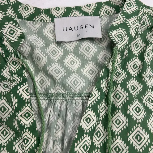 Hausen Aztec Diamond Print Cap Sleeve Ruffle Hem Mini Dress Green White Size M Size M