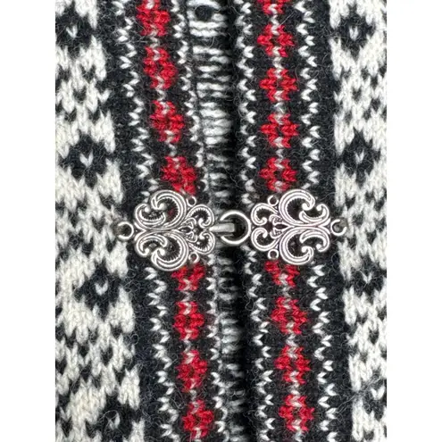 Vintage SKYR Norway Wool Cardigan Nordic Pewter Clasp Selbu snowflake medium Red
