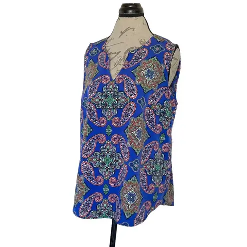 Renee C Womens Blouse Size XL Jensine Split Neck Paisley Cobalt Stitch Fix