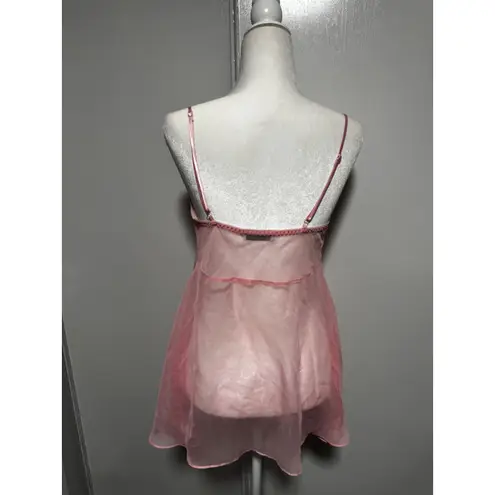 Vintage Seductive Wear Pink Babydoll Cami Top Ruffle Trim Sheer Lingerie Sleep Size M