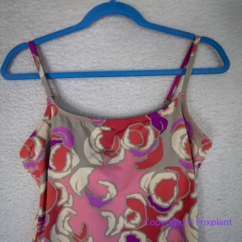 Garnet Hill One Piece Swimsuit floral print, pink purple, women size 8