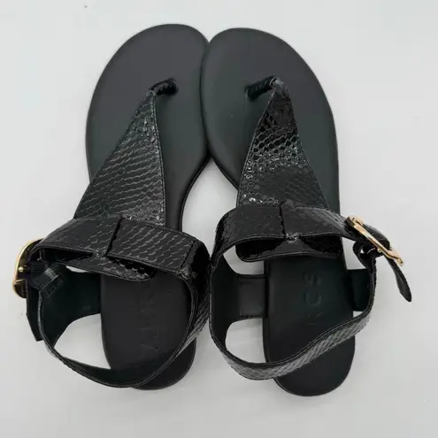 Aerosoles Isa Comfort Casual Flat Thong Sandals Black Snake Faux Leather NWOB 7