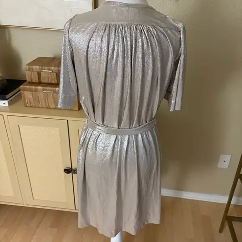 Sabina Musayev Gold Metallic Shimmery Foil Oversized Dress Size Extra Small Silver