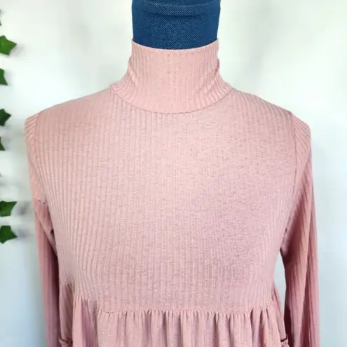 Mauve Pink Ribbed Ruffle Long Sleeve Crop Top Size S / M