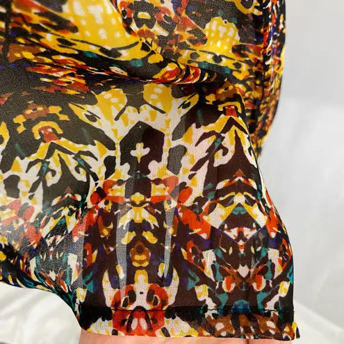 LA Made New Sheer Chiffon Short Sleeve Top High Low Hem Multi Totem Print