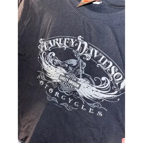 Harley Davidson Motorcycles Crop T Shirt Black Wing Logo Graphic Tee 2013