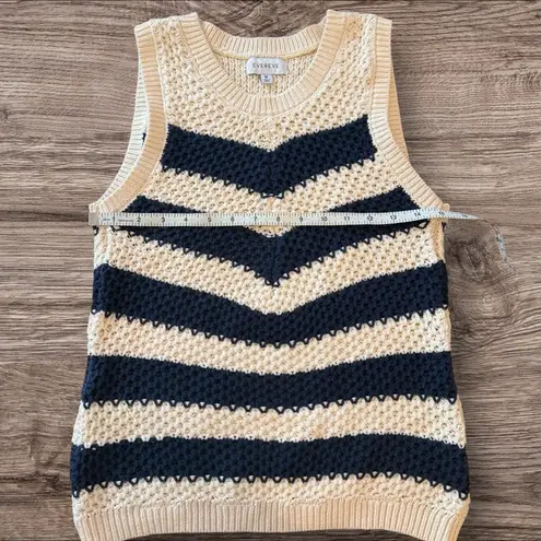 Evereve Clarissa Sweater Tank Crochet Ribbed Knit Striped M Cream & Navy Blue
