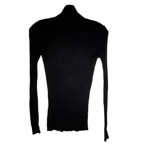 Vince . Cashmere Blend Black Ribbed Turtleneck Sweater