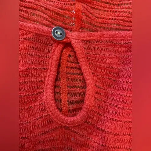 Free People  Red Knit Sweater Top Size Medium Short Sleeve‎