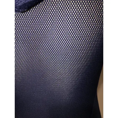 Gaiam Giaim Hooded Mesh Bodysuit Navy Blue S XS Sleeveless Active Workout Sheer Cool