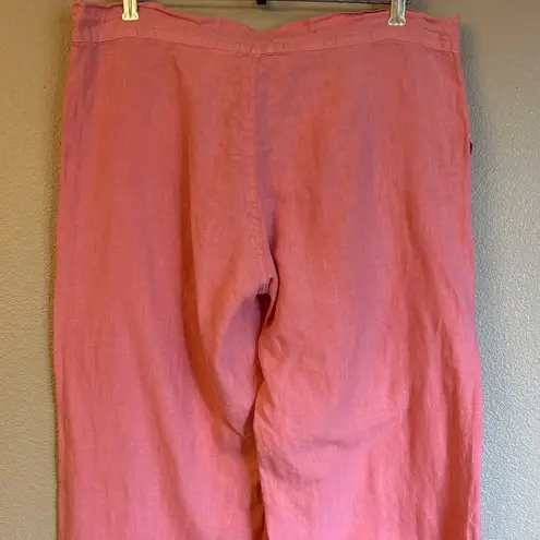Johnny Was Size MEDIUM Coral Pink Linen Wide Leg Button-Front Pants
