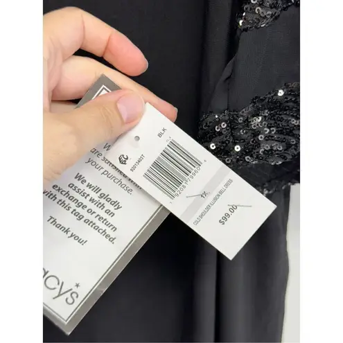 MSK Dress Size 1X Sequined Cold Shoulder Shift Bell Sleeve Knee Length NEW Black