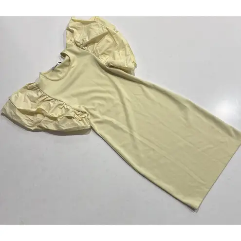ZARA  Dress Women's Small Yellow Bodycon Dress Ruffle Puff Poplin Sleeve NWOT