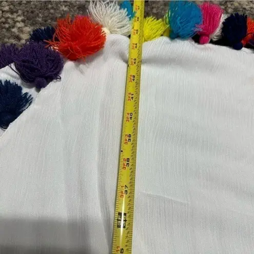 MISA Los Angeles Women’s S White Athena Rainbow Tassel Hem Split Neck Midi Dress