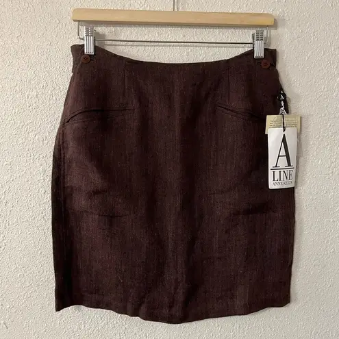 Anne Klein A line‎ 100% Linen Skirt Brown Vintage Woven Academia Chic