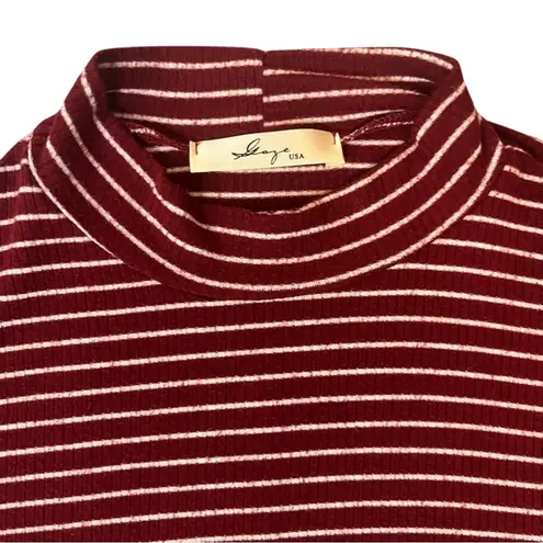 Gaze Maroon White Stripe Mock Neck Long Sleeve Top Retro Grunge Size Small Red