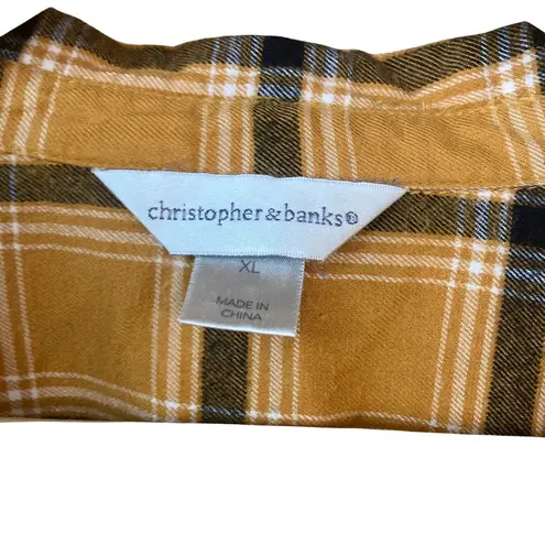 Christopher & Banks  Women's Shirt Sz XL Yellow Black Plaid Flannel Button Up