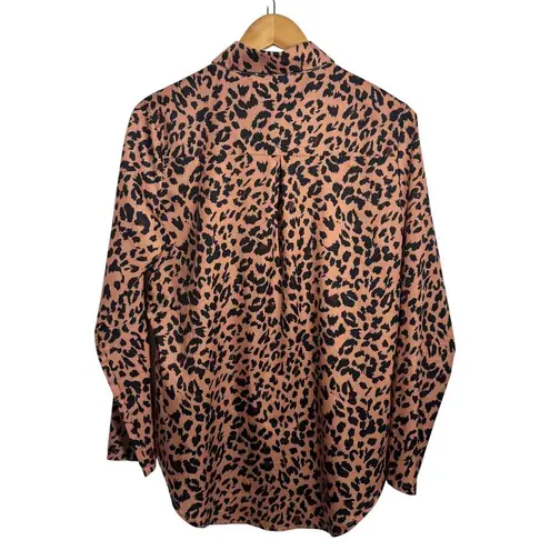 Ivory Top Women Size L Leopard Brown Black Button Up Career Modest Closet Staple Size L