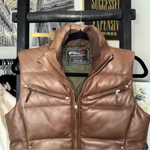 Ralph Lauren RLX Brown Leather Puffer Vest Womens Small