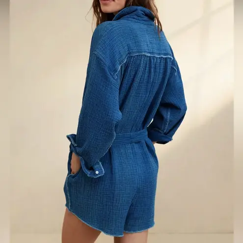 Aerie  Gauzy Belted Romper Long Sleeve Oversized With Pockets XS