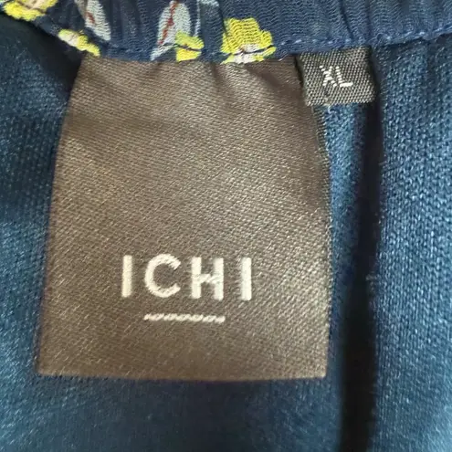 ICHI Short Sleeve Blue with Yellow Floral Design Blouse Sz XL