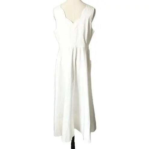 NEW Saloni Zoey Scallop Stretch Poplin Midi Dress in White Size 12
