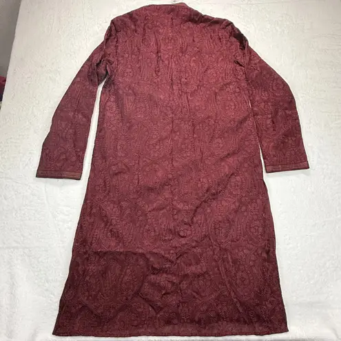 Twamev Kurta Wine Paisley Embroidered Indian Tunic Dress Large Red
