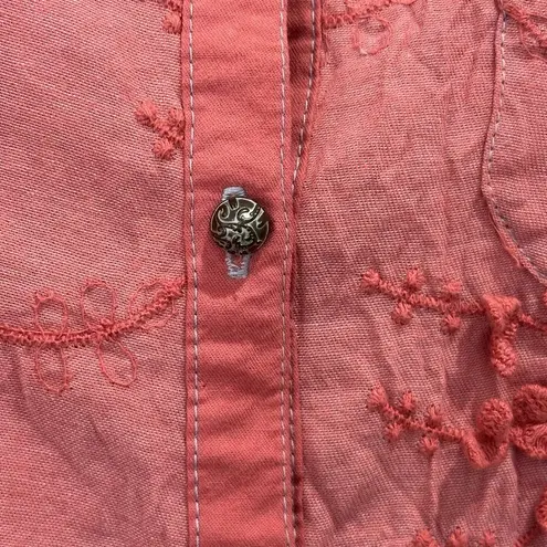 Aratta Silent Journey Blouse Long Sleeve Embroidered Anthropologie XS New Coral Red