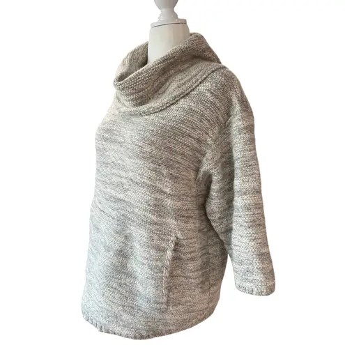 PureJill Heathered Cream Wool Blend Kangaroo Funnel Neck Sweater Women's Size M Gray Size M