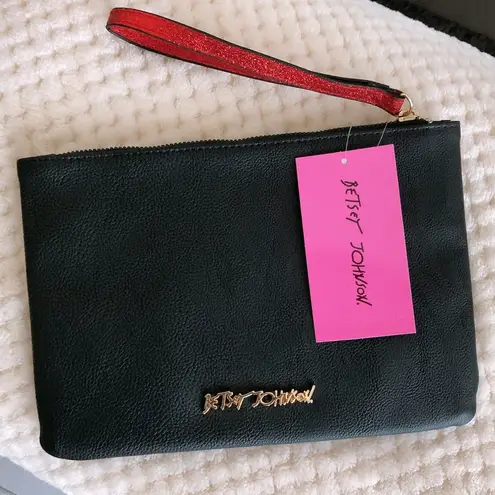 Betsey Johnson  Jingle Ladies Kitsch Pouch Wristlet in Black/Red, NWT