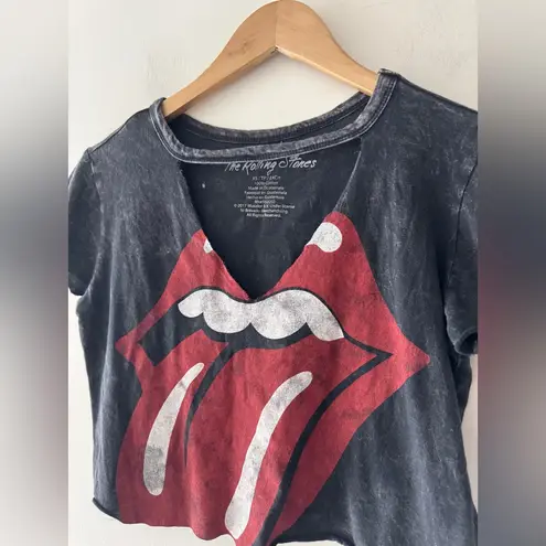 The Rolling Stones V Neck Cut Out Graphic Tee Crop Top