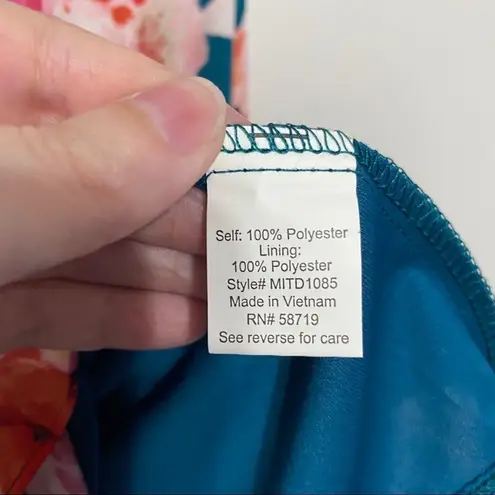 Ny Collection Teal Pink Floral V Neck Dress