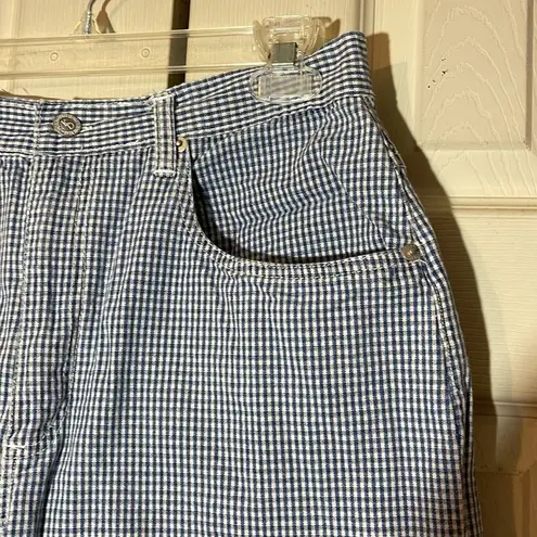 Vintage Kikomo Blue White Checkered Print Denim Shorts 1990s 28 Inch Waist
