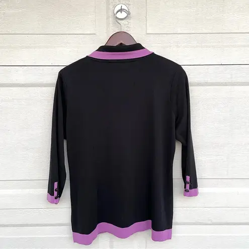 Misook Exclusively Womens Jacket Cardigan Black Purple Unstructured Medium