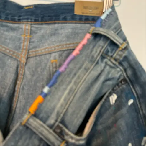 Polo Ralph Lauren Astor Slim Boyfriend Jeans paint splatter feather Womens 32 Blue