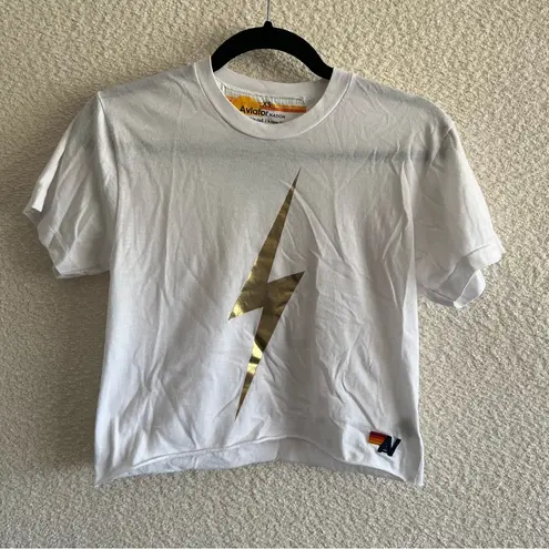 Aviator Nation Women’s White Soft Gold Lightning Bolt T Shirt Size XS