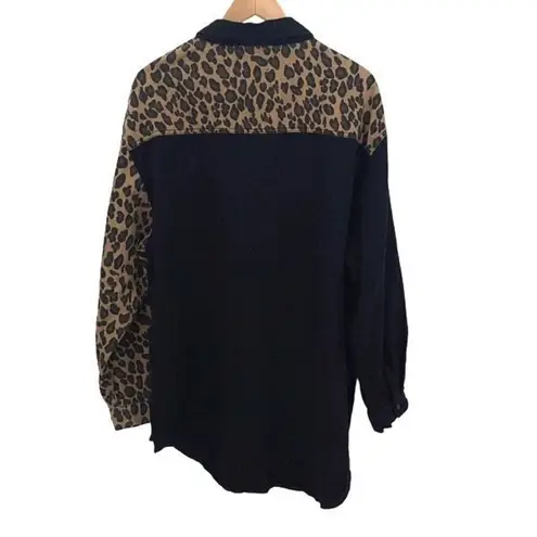 Missguided Womens Plus Size Leopard Oversized Denim Shirt Black Size 16 NWT
