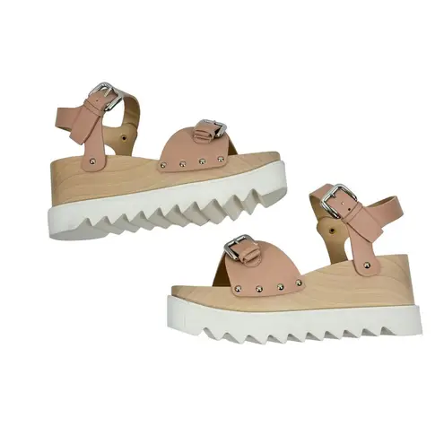 Stella McCartney New Elyse Buckle Wedge Platform Sandals Blush Pink Size 39