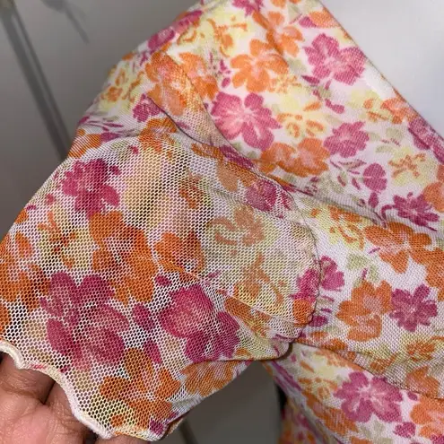 BCX dead stock tropical floral print babydoll runched top with floral midi skirt