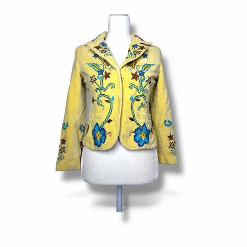 Yellow Embroidered Floral Jacket Size XS
