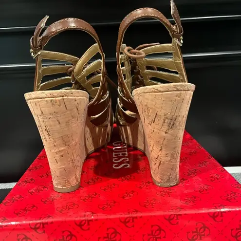 Guess Brown Boho Lace up Wedge Sandals Sz 9.5 Great Condition