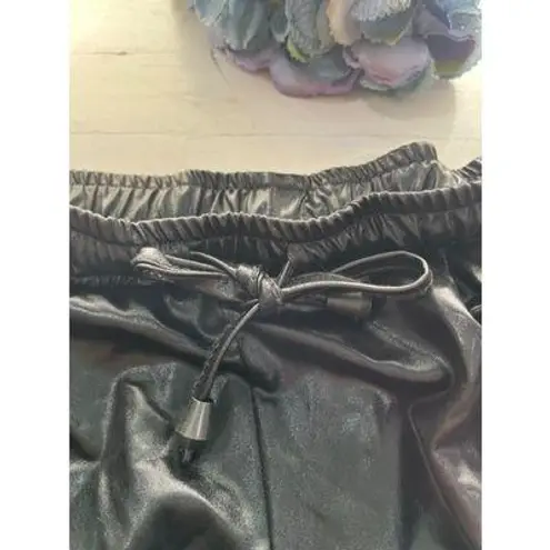 Black Shiny Shorts Women's Large Elastic Waist Drawstring Casual