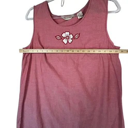 Vtg Bechamel Red Cotton Maxi Dress Floral Embroidered Striped Hem Summer 90s L Pink Size L